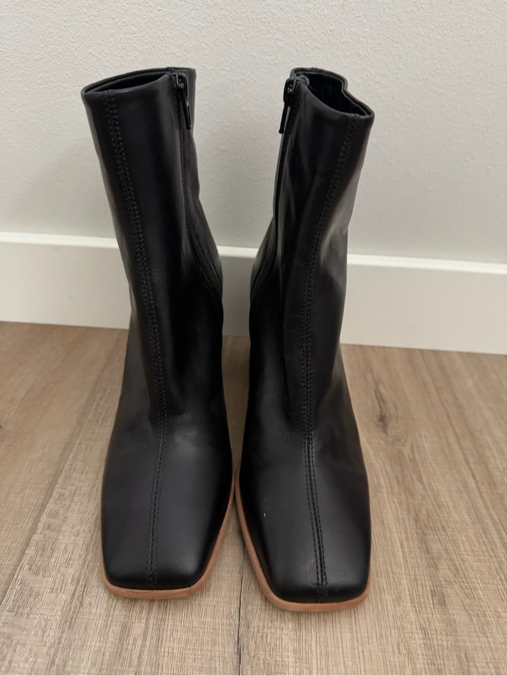 Free People Black Square Toe Leather Ankle Boots Size 36
